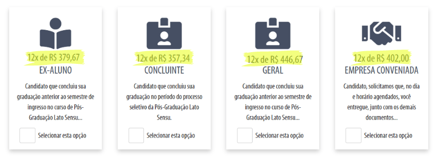 Preços Pós-Graduação em Engenharia de Software